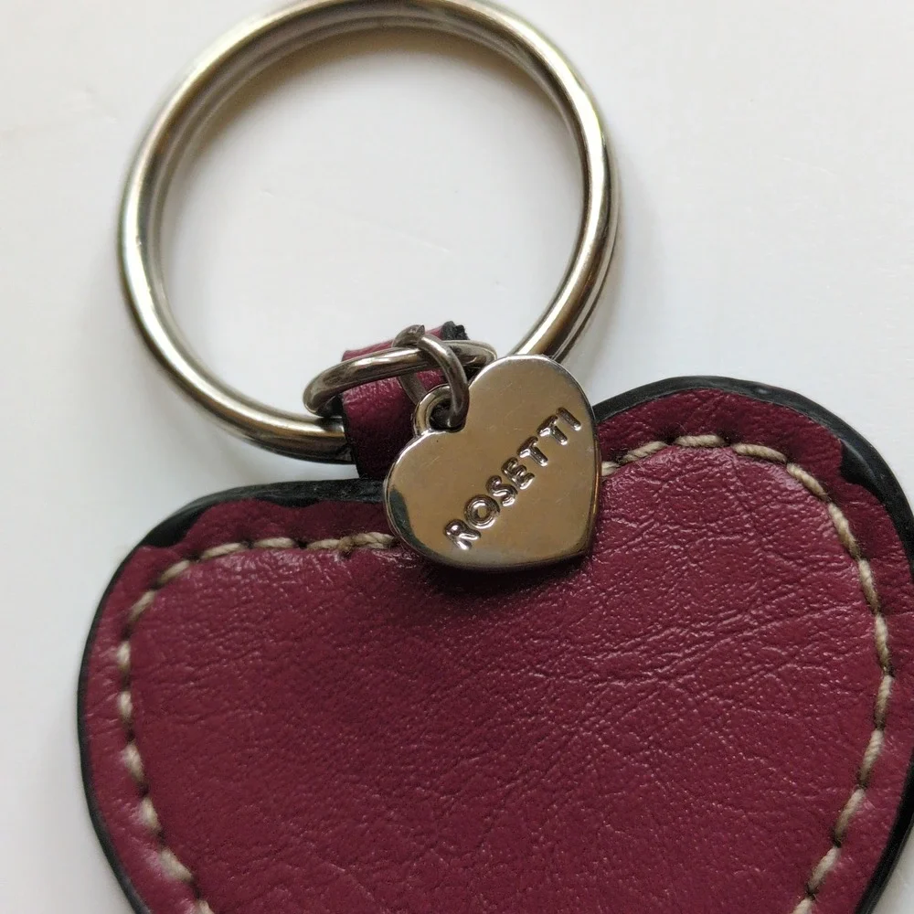 Rosetti Red Heart Keychain & Purse Hang Tag Charm Logo Set Metal Fob